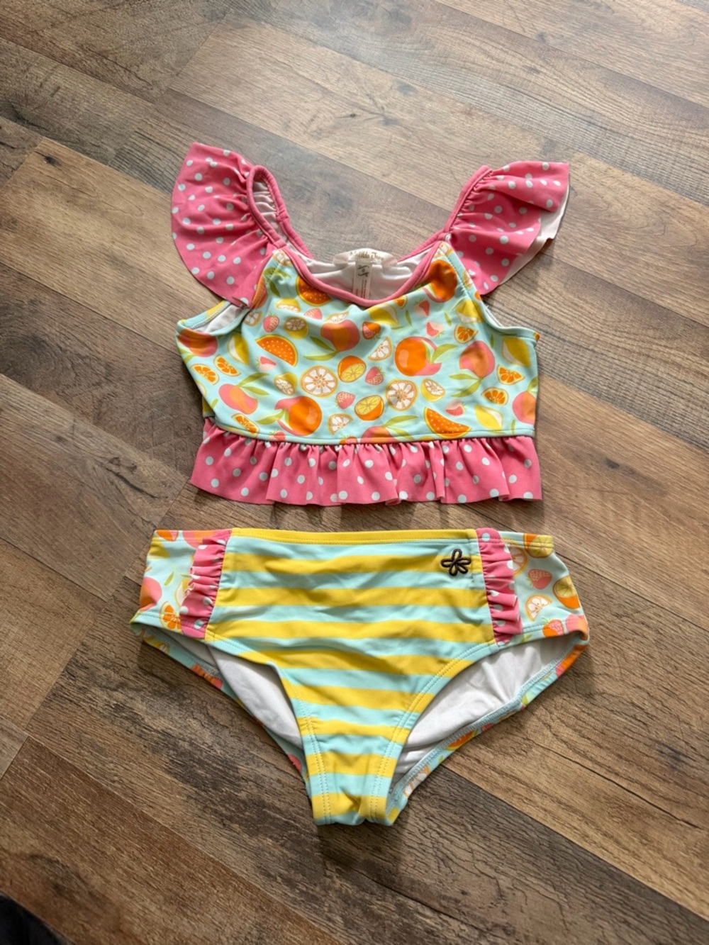 Matilda Jane | Girls Pink & Yellow Citrus Ruffle Two-Piece Swimsuit 8
